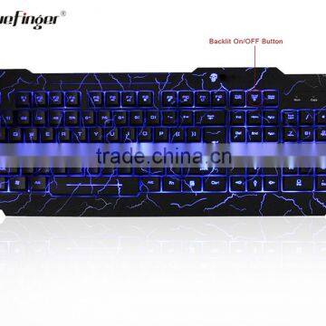 USB Wired Blue LED Backlit computer Keyboard with Cool Crack parttern