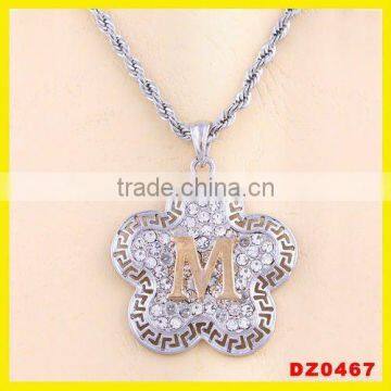 new design letter m pendant diamond rhinestones necklace