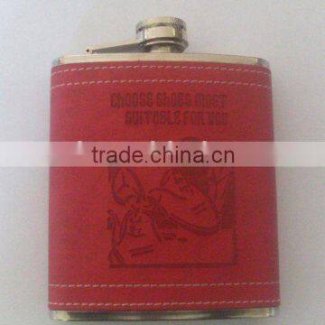 6oz hip flask with red leather covered