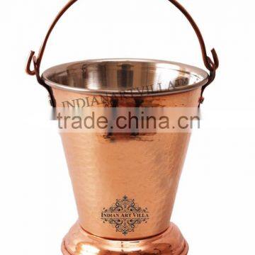 IndianArtVilla Handmade Traditional Copper Steel Bucket 300 ML - Vegetable Dish serving Restaurant Hotel Home Serveware