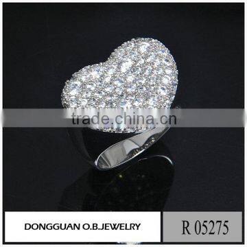 Clear diamond ring designs fashion brass metal heart shaped ring designs from China