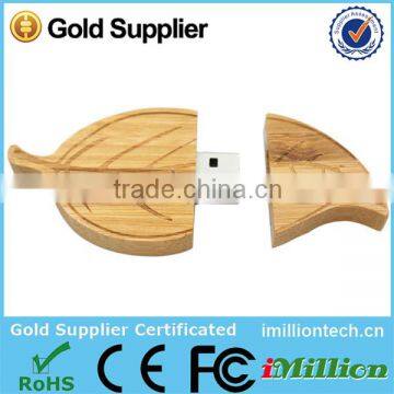 Tree Leafs 1GB 2GB 4GB 8GB Wood Material Mini Pen Drive with Crystal Case