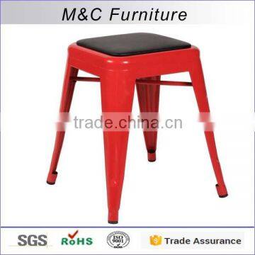Economic soft seat red stackable metal stool
