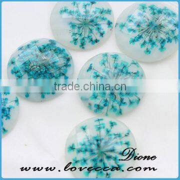 Round shape 25mm Cabochons resin real dry flower white jewelry