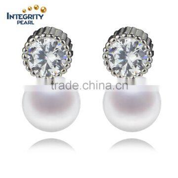 Genuine pearl earring women pearl earring 7mm round fashion white pearl earring