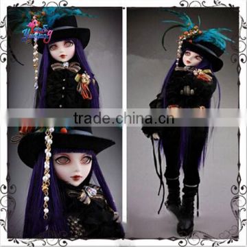 Heat resistant straight dark purple 1/4 bjd doll wigs