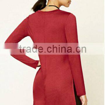 Long Sleeve Sexy Side Split design Women tops 2016 ,Images Of Ladies Casual tops