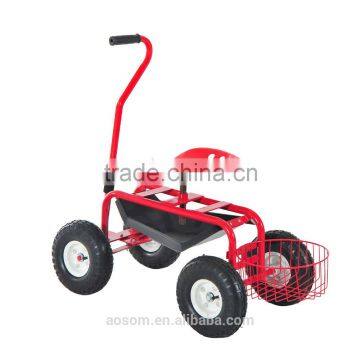 Outsunny Red Rolling Garden Cart with Bucket Basket