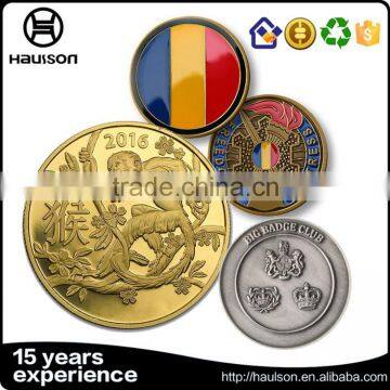 2016 Wonder crafts cheap eco-friendly copper material fine gold soft enamel custom metal monkey stamping coins