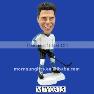 sports hockey player bobble head with embossed logo