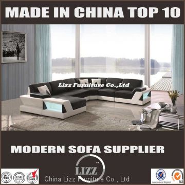 Modern U pure leather sofa for living room sofa with LED light(LZ-126)