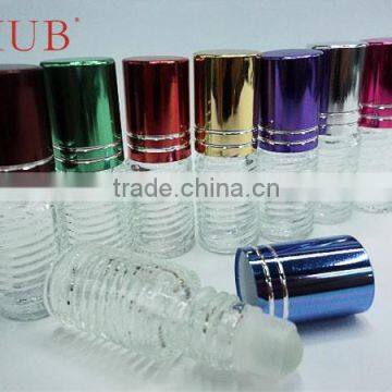Hot sale mini empty 2ml 3ml plastic roll on ball deodorant glass bottle with colored aluminum cap