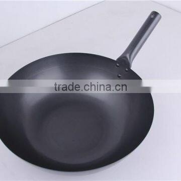 Black Flat Bottom Signle Handle Coating Carbon Steel Cooking Wok