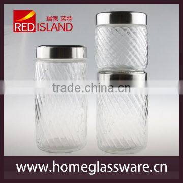 engraved glass storage jar set with stainless steel lid, kitchen container set