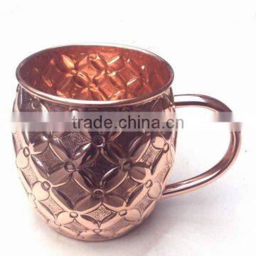 BPA FREE 100% COPPERTISAN MOSCOW MULE MUG, NEW ARRIVAL EMBOSSED BARREL SHAPE PURE COPPER MOSCOW MULE MUG photo-3