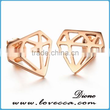 Fashion Jewelry Diamond Shaped Stud Earrings Men Rose Gold IP Stainless Steel Earring