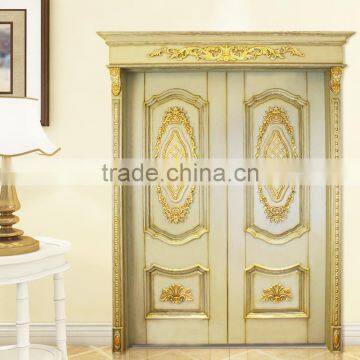 Classic Elegant French Rococo Style Golden and White Floral Carving Solid Wood Internal Door BF12-05234b photo-6
