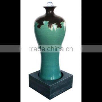 Green glaze ceramic big beauty silver bottom water fountain with crystal ball