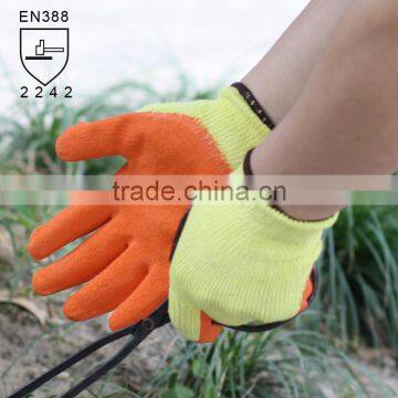 NMSAFETY 10 G wrinkle latex palm coated work gloves heavy duty industrial rubber gloves with CE standard