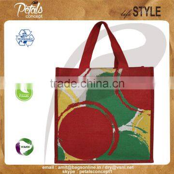 PP Laminated jute tote bag with web handle & with hanging zip pocket