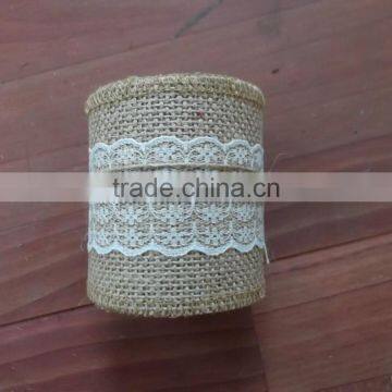 3''*3y burlap ribbon with lace 100% natural jute