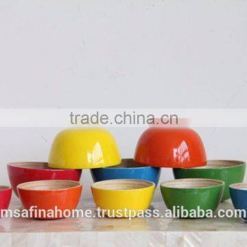 Round Colored Lacquer Bamboo Salad Bowl photo-2