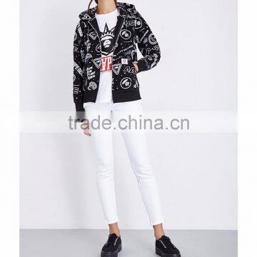 Wholesale Women Branded Drawstring Long Sleeves Branded Tabs Cuffs Elastic Ribbed Trims Jersey Hoody(DQE0179T)