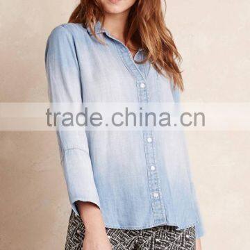 Hot Sale Women Light Blue Denim Chambray Shirt Lowest Price