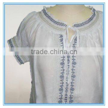 Fashion Garment and Neck Design of Tencel Embroidery Blouse photo-3