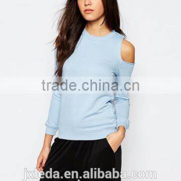 2016 fashion ladies summer crew neck cold shoulder sweatshirts