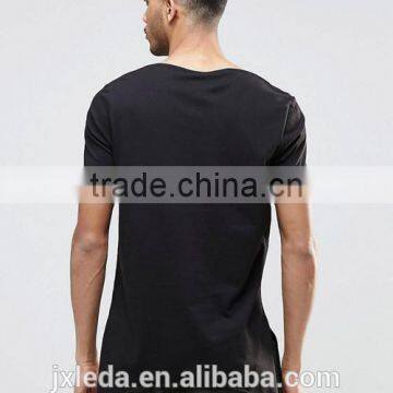 Hip Hop Style Super Longline Curved Hem 100% Cotton Breathable Men Black T-shirt Wholesale photo-2