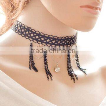 metal tassel charm lace choker necklace every day lace choker necklace new design lace choker necklace