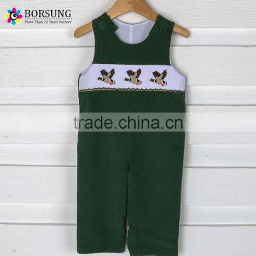 Thanksgiving Cotton Overalls Brown Corduroy Baby Romper Kids Smocked Hunter Green Mallard Longall Corduroy