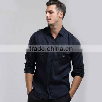 Wholesale chambray shirt linen with two chest pockets