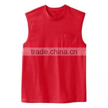 Bulk Different Color Mens Sleeveless 100% Cotton Blank Pocket T Shirt Wholesale photo-4