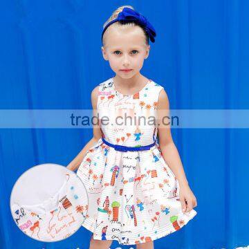 S17617A European Floral Printed Kid's Dress Girl Party Wear Summer Dress photo-2