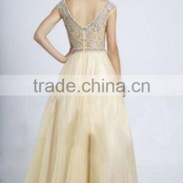 2016 Scoop A-Line Prom Dress Floor-Length Full Beaded Bodice photo-2