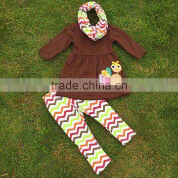 2-7t FALL/Winter children kids OUTFITS 3 pieces scarf pant sets turkey stripe girls boutique clothes kids top sets