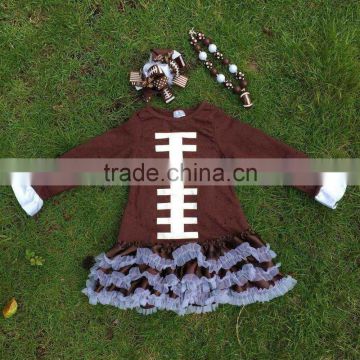 Football dress new design ruffle dress clothes 100%cotton cute children's kids clothes with matching necklace and headband