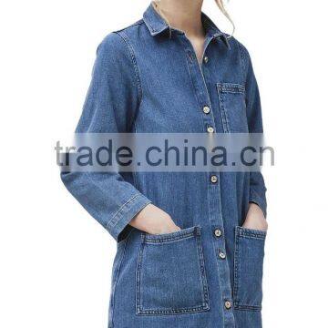 Girls Button-up Raw Hem Casual Loose Long Sleeve Denim Jeans Dress