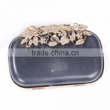 Iron Based Alloy Kiss Clasp Purse Frame Rectangle Clear Rhinestone Gold Plated Flower 16.3cm(6 3/8") x 10.5cm photo-2