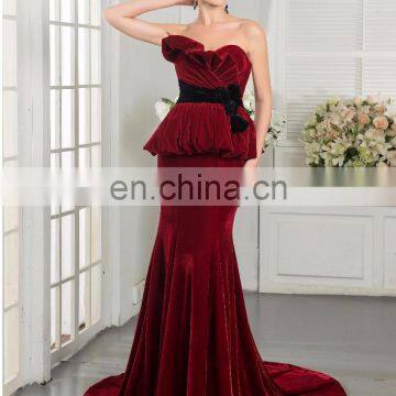 Sweetheart Mermaid Velvet Evening Dress HMY-D020 High Customized Real Model Burgundy