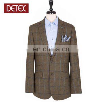 Brown And Blue Checked Luxury Wool Tweed Blazer Men Fashion New