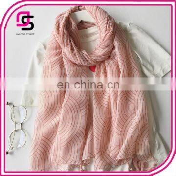 New Fashion Wind Spring Summer Silk Sunscreen Sweet Pink Printed Stripe Shawl Scarf Geometry Thin Beach