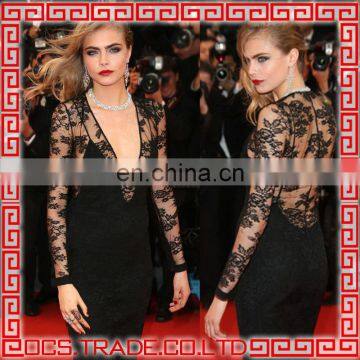 black lace elegant long sleeve evening dresses