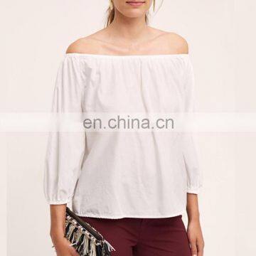 Top Sell Latest Fashion Design 3/4 Sleeve Casual off Shoulder Lady Cotton Blouse