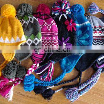 Knitted acrylic beanie hat cute colorful shape for kids