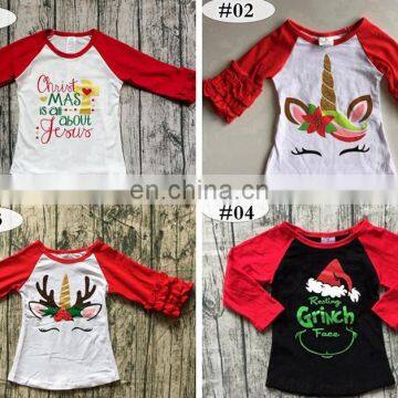 Unicorn Christmas Kids Cotton ICING Raglan Tshirt Baby Red Ruffle Sleeves White Tops Baby Unicorn Shirts 20styles photo-2