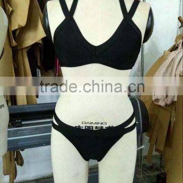 New Fashion 2016 Sey 2 Piece Bikinis Set Black Bandage Swimsuit Women's Fashion Bathing Suit Swimwear