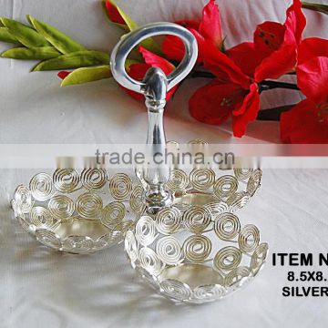 Three Compartment Dry Fruit Serving Bowl With Silver Finish